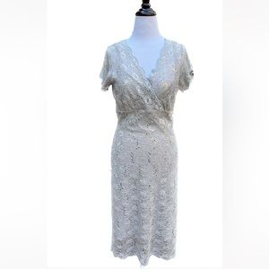 ONYX Nite silver lace lined dress with subtle sheen MOB special occasion sz 10